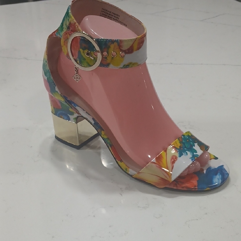 Nanette Lepore Floral Block Heel Sandals Sz 8.5M Gentle Used